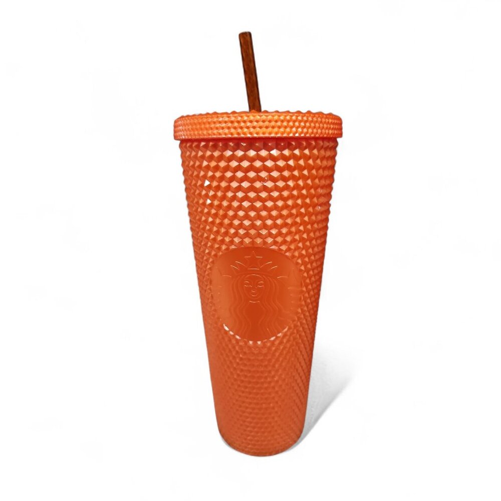 Starbucks Orange Studded Tumbler 24 Oz Reusable Cold Cup With Straw Durable Text